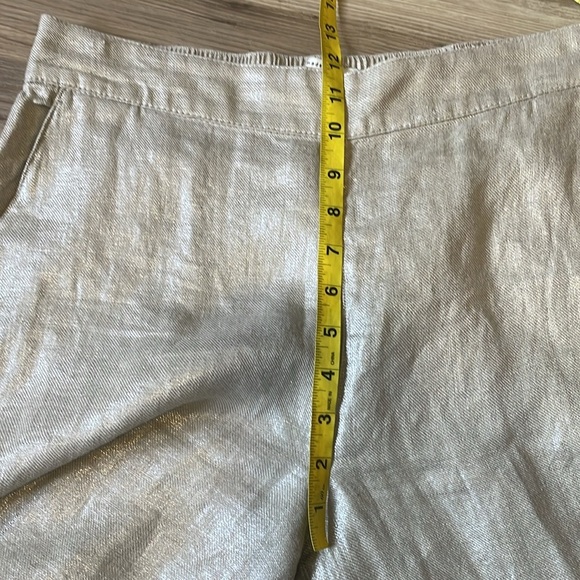 Rachel Zoe Wide leg linen pants Tan Metallic Pull on Pockets Size L Shimmer - Picture 5 of 12